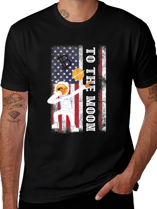 To The Moon Astronaut USA Flag Graphic T-Shirt