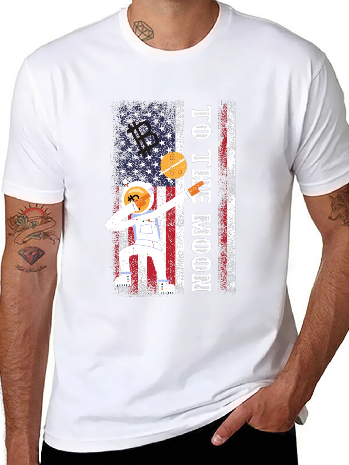 To The Moon Astronaut USA Flag Graphic T-Shirt