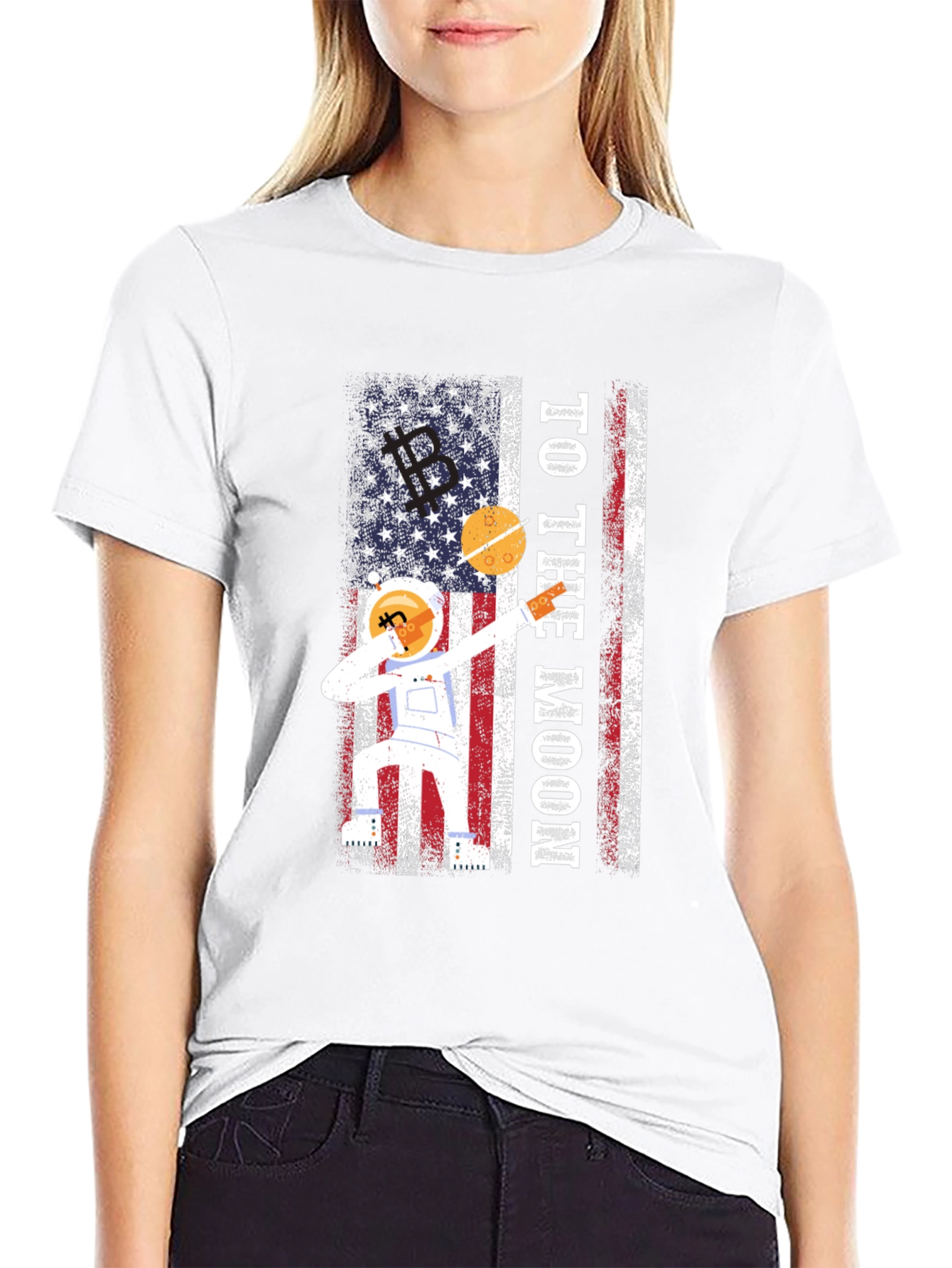To The Moon Astronaut USA Flag Graphic T-Shirt