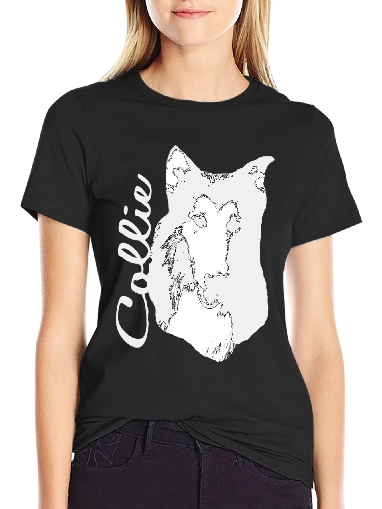 Collie Dog Graphic Tee - Black Cotton Comfort