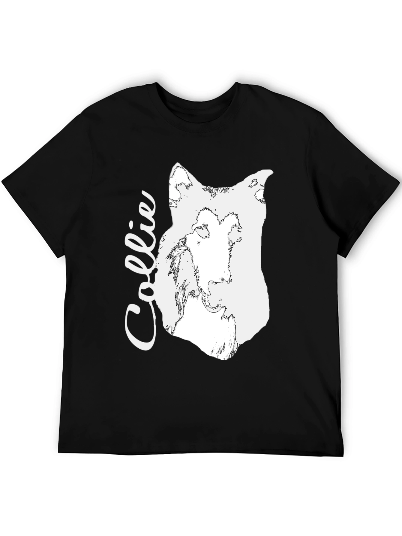 Collie Dog Graphic Tee - Black Cotton Comfort