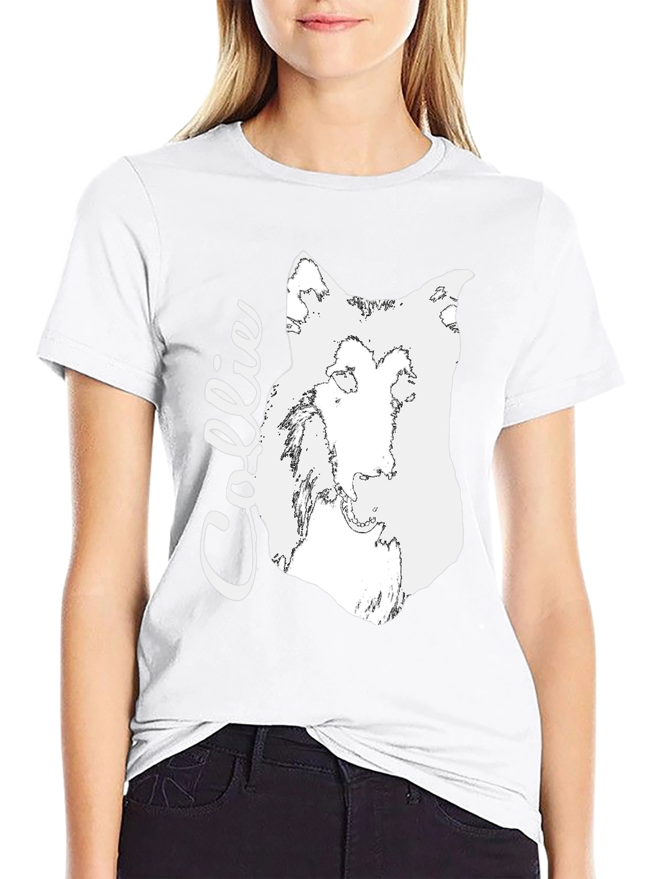 Collie Dog Graphic Tee - Black Cotton Comfort