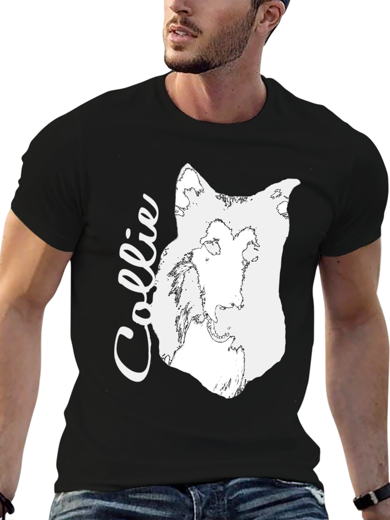 Collie Dog Graphic Tee - Black Cotton Comfort