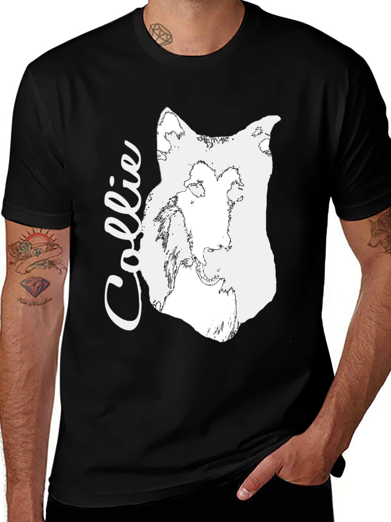 Collie Dog Graphic Tee - Black Cotton Comfort