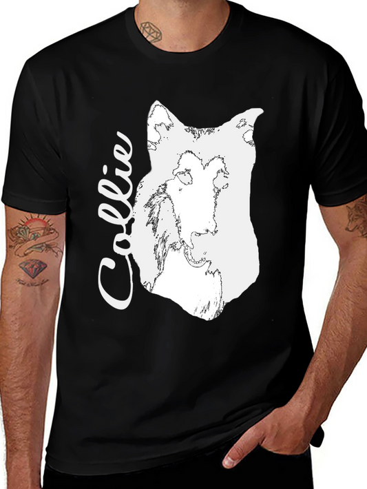 Collie Dog Graphic Tee - Black Cotton Comfort