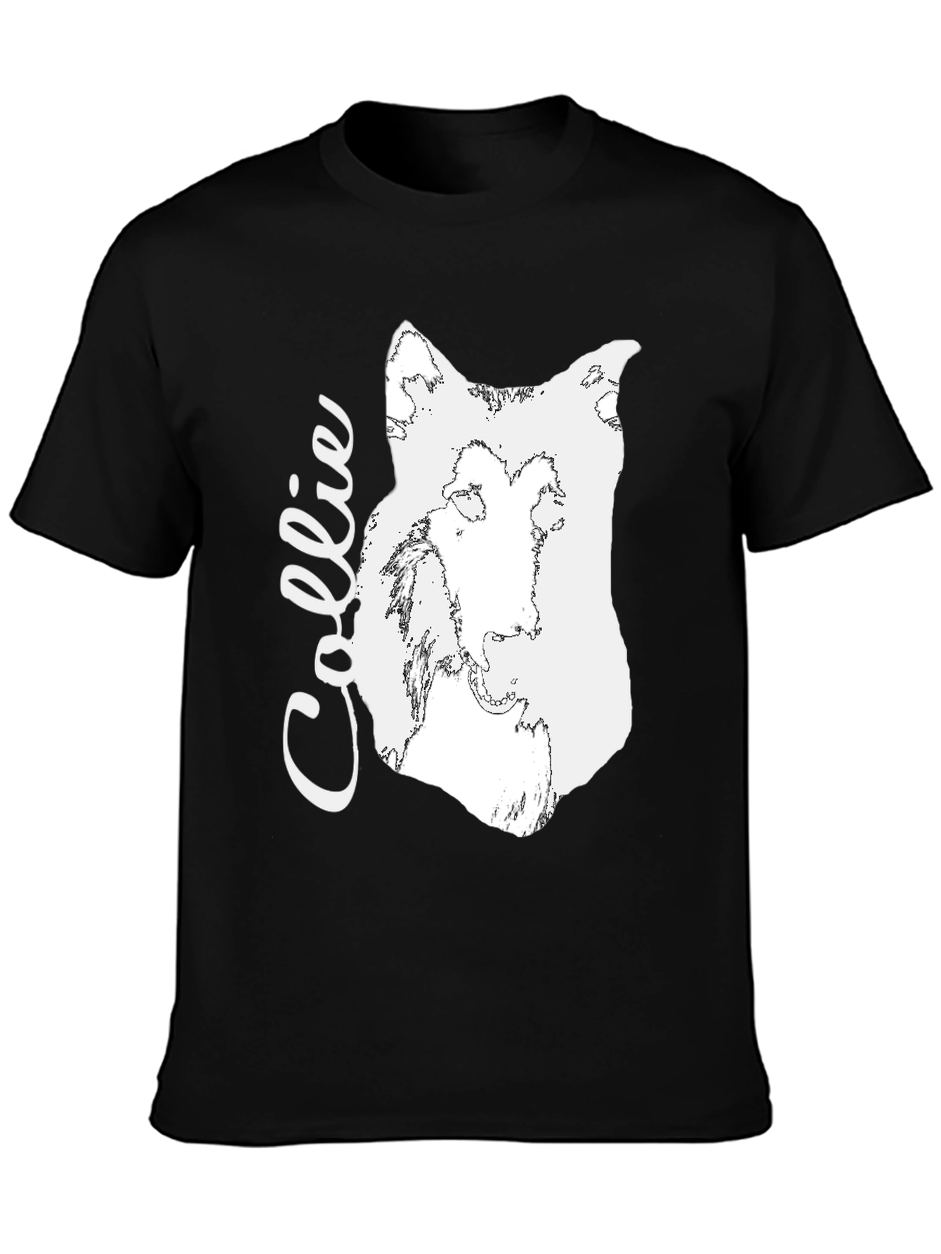 Collie Dog Graphic Tee - Black Cotton Comfort