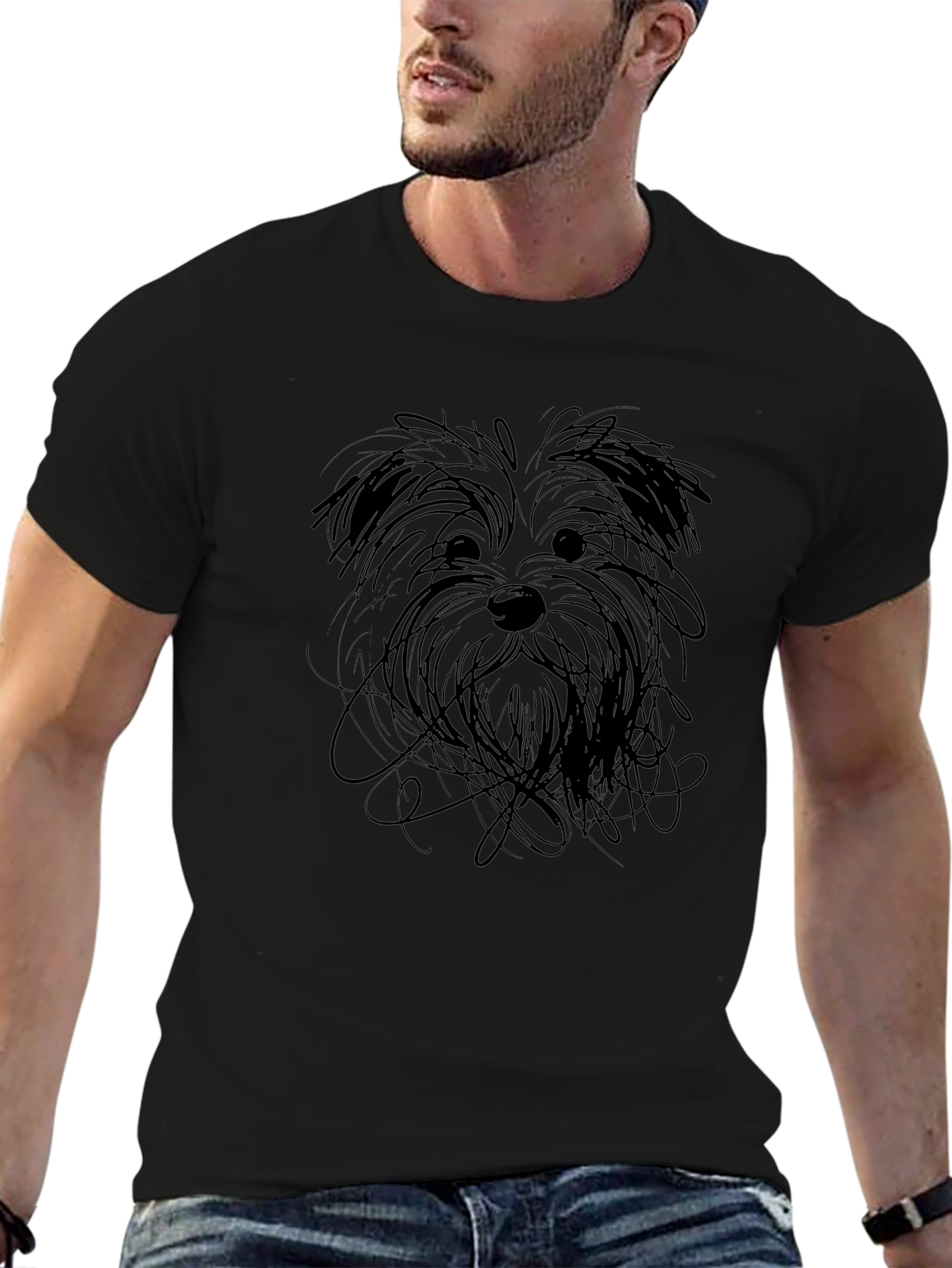 Dog Sketch Black T-Shirt
