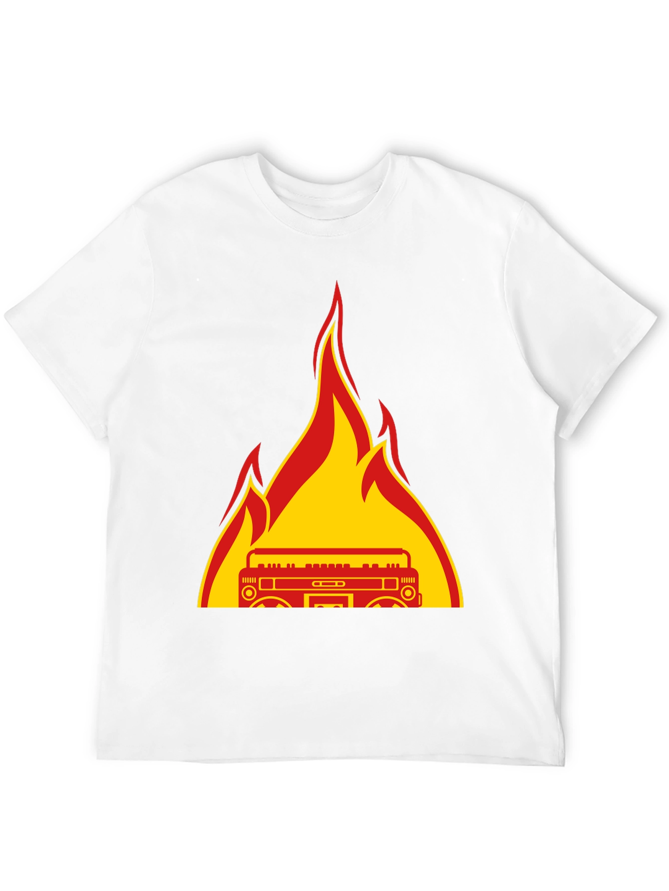 Flaming Boombox Graphic Tee - Retro Style