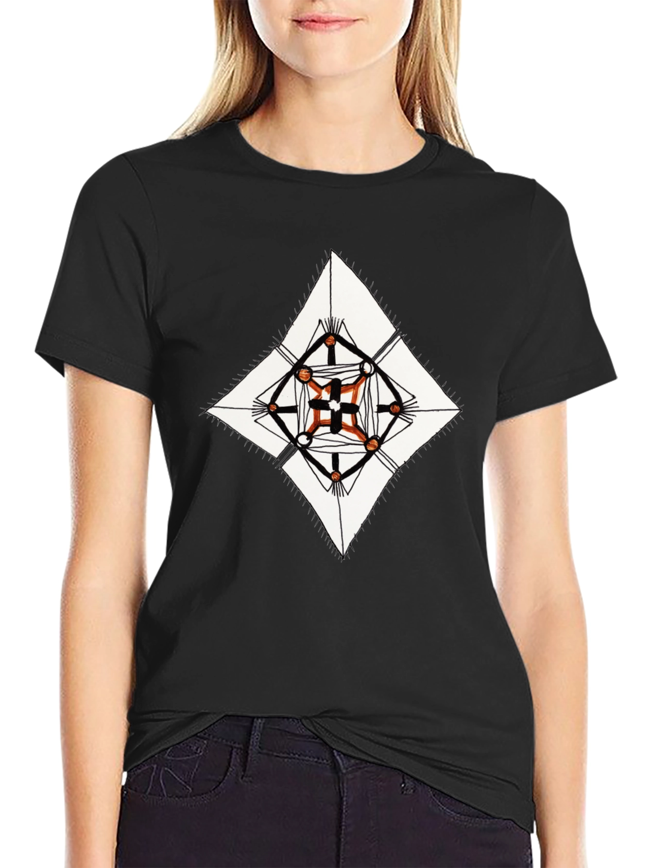 Geometric Diamond Print Black T-Shirt