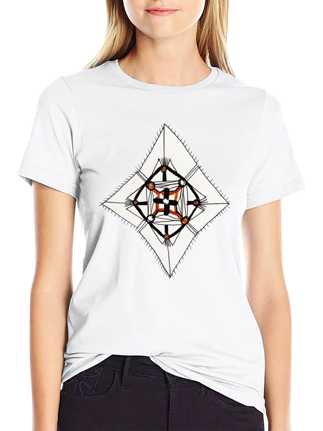 Geometric Diamond Print Black T-Shirt