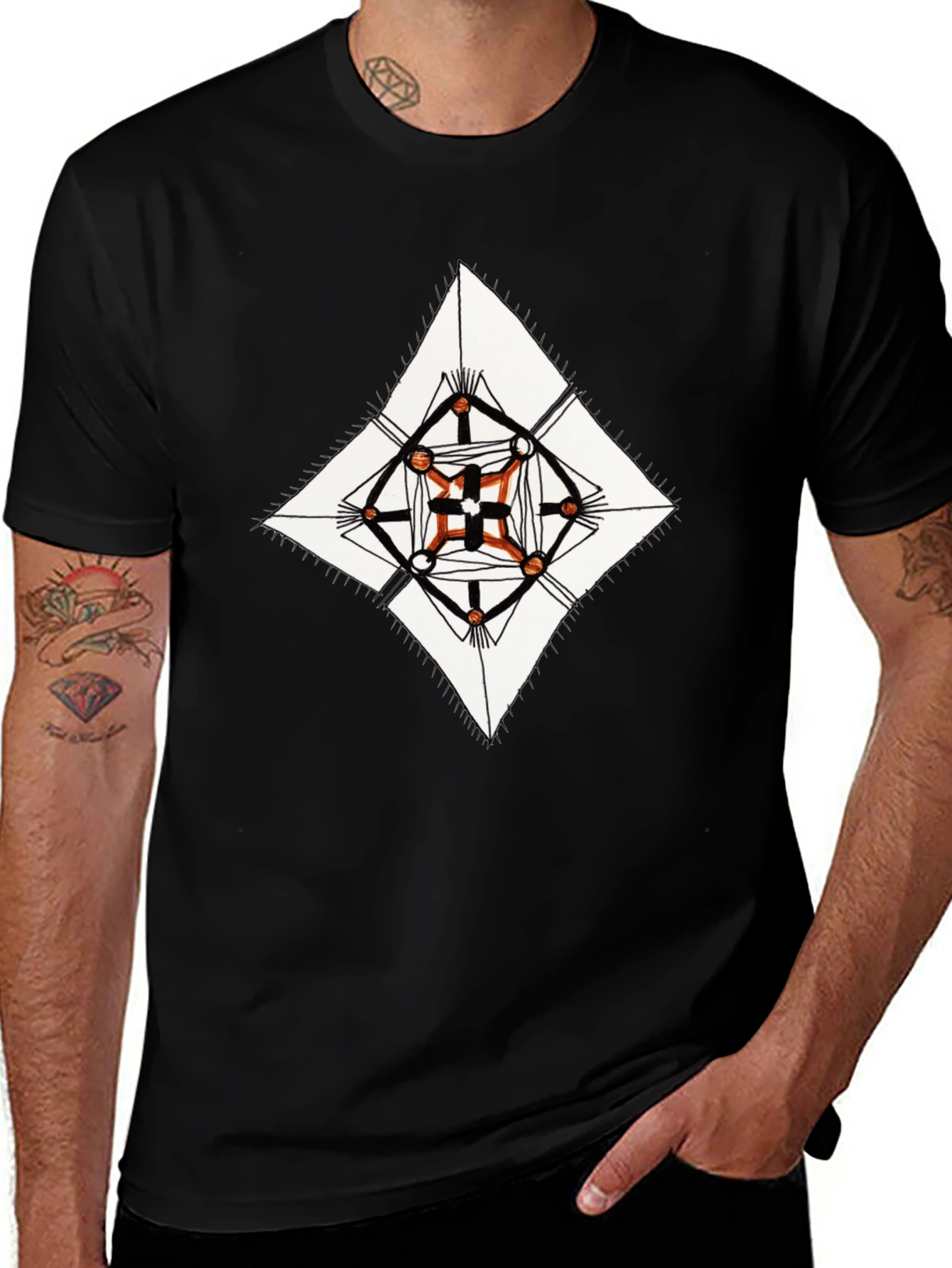 Geometric Diamond Print Black T-Shirt