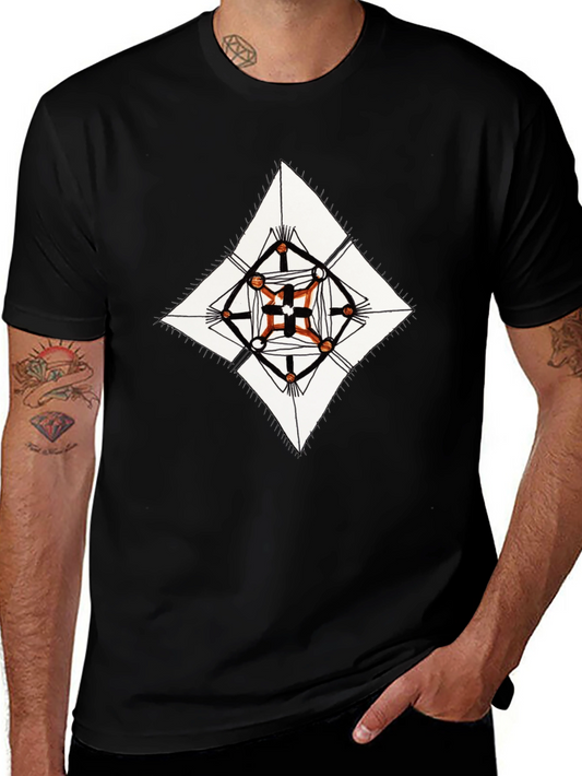 Geometric Diamond Print Black T-Shirt