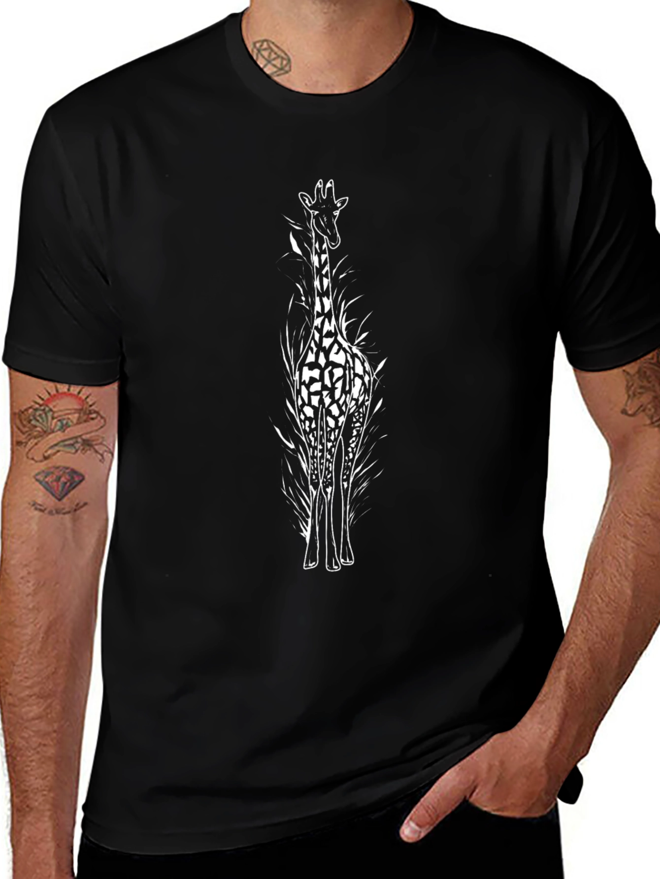 Giraffe Graphic Black T-Shirt - Unique Animal Tee