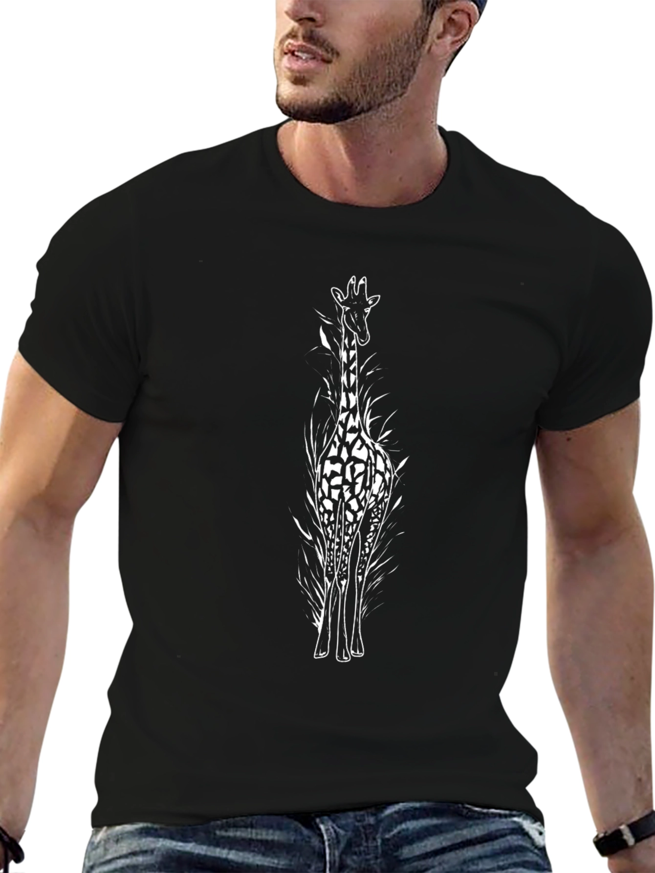 Giraffe Graphic Black T-Shirt - Unique Animal Tee