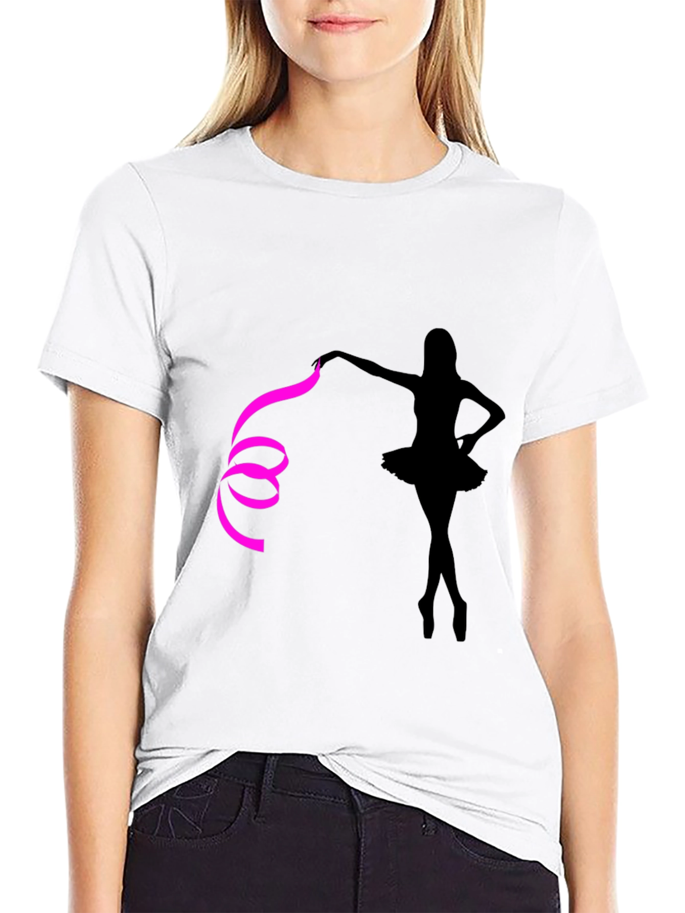 Ballerina Graphic Tee - Stylish Black Cotton T-Shirt