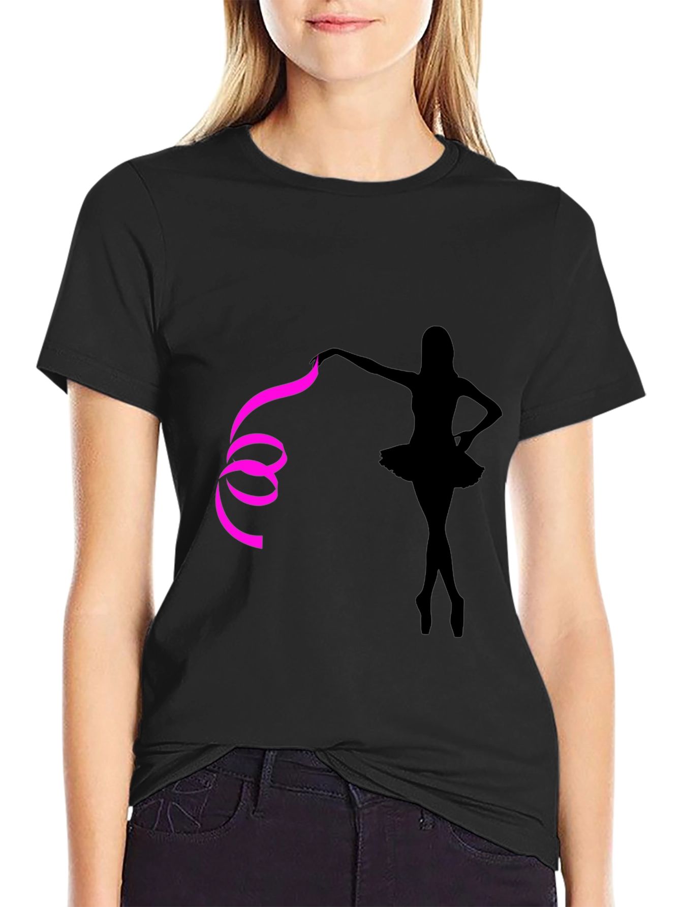 Ballerina Graphic Tee - Stylish Black Cotton T-Shirt