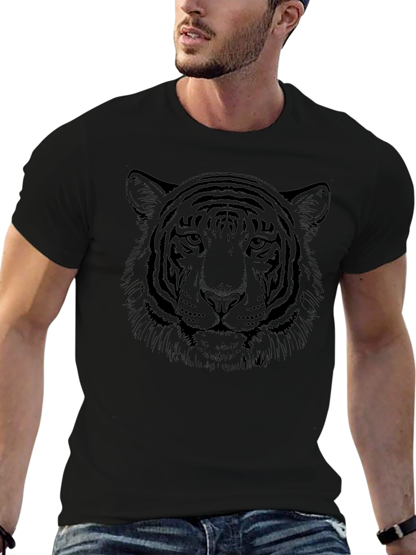 Tiger Graphic Print Black T-Shirt