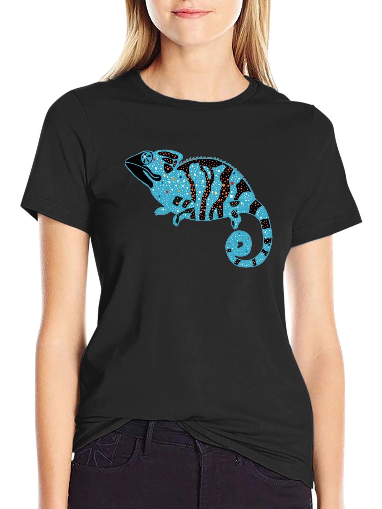 Chameleon Graphic Print Black T-Shirt