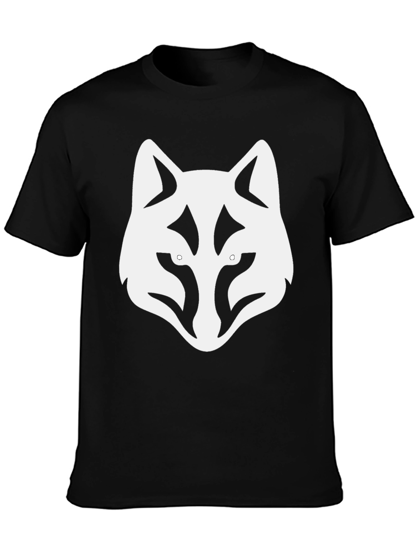 Black T-Shirt with White Wolf Head Graphic Tee