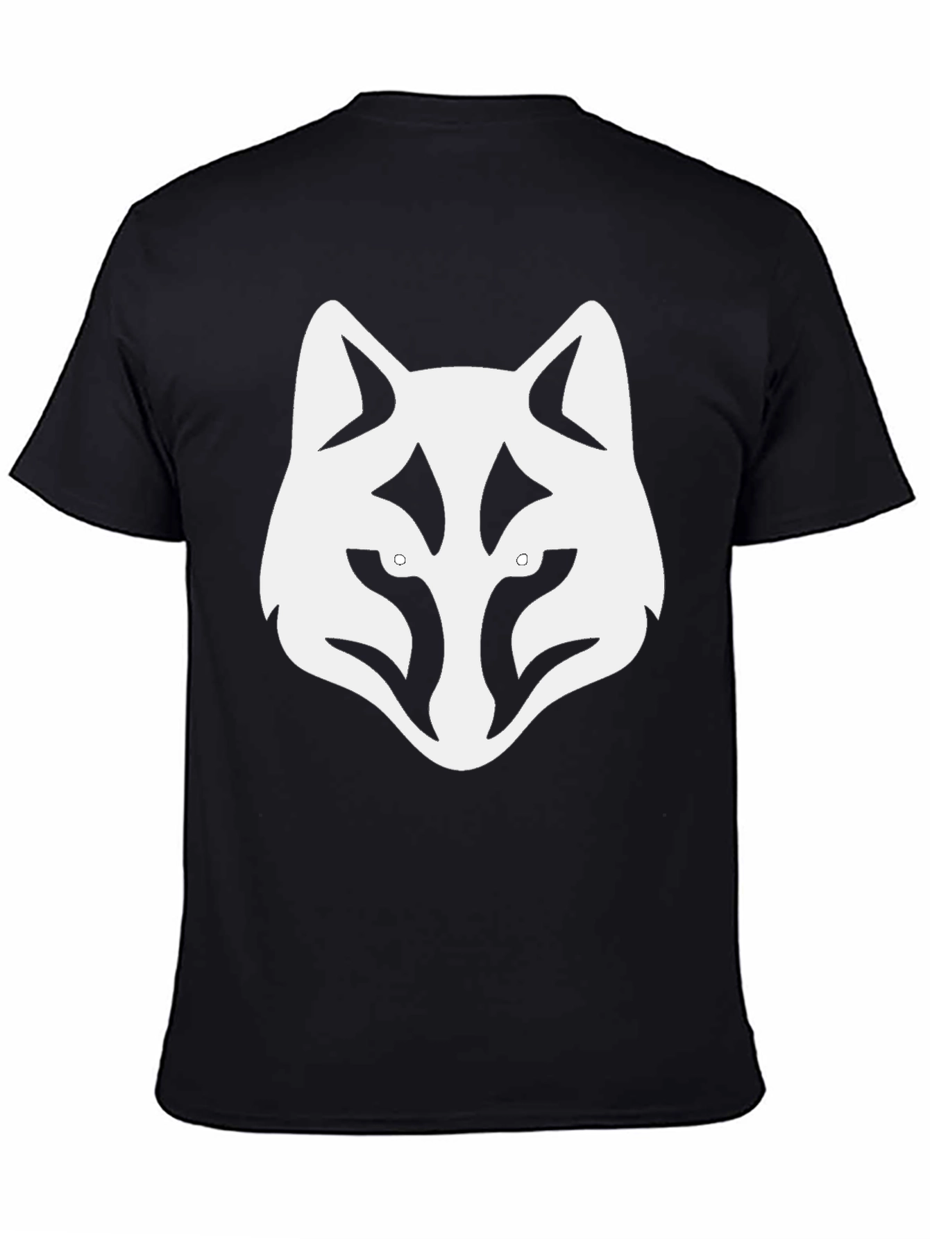 Black T-Shirt with White Wolf Head Graphic Tee