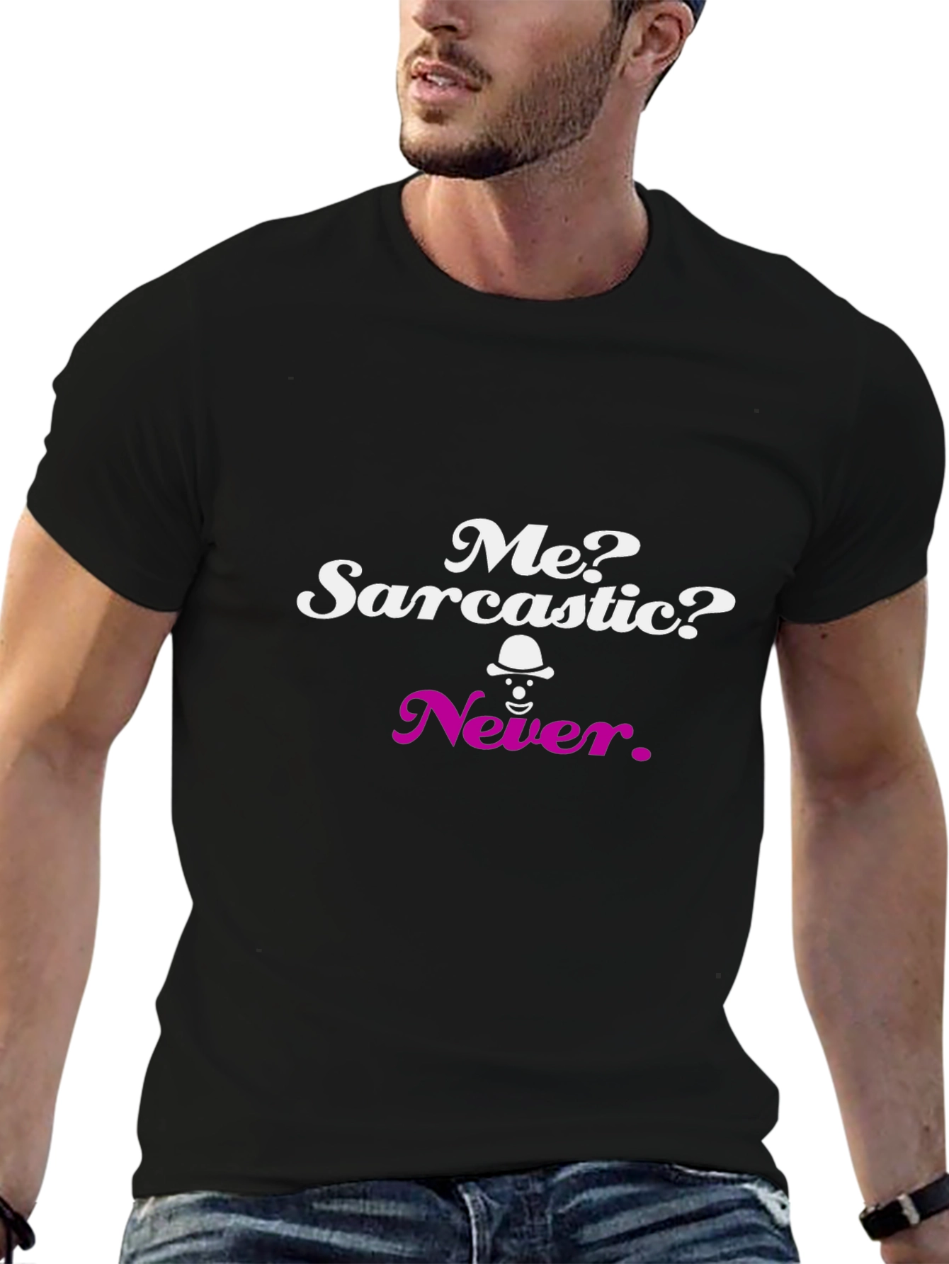 Sarcastic Never Graphic Tee - Black Crew Neck T-Shirt