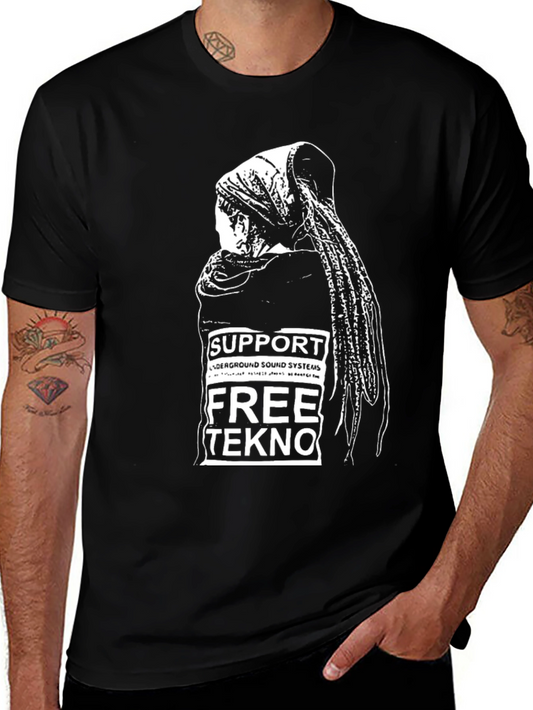 Support Free Tekno Graphic Tee - Black Cotton Blend