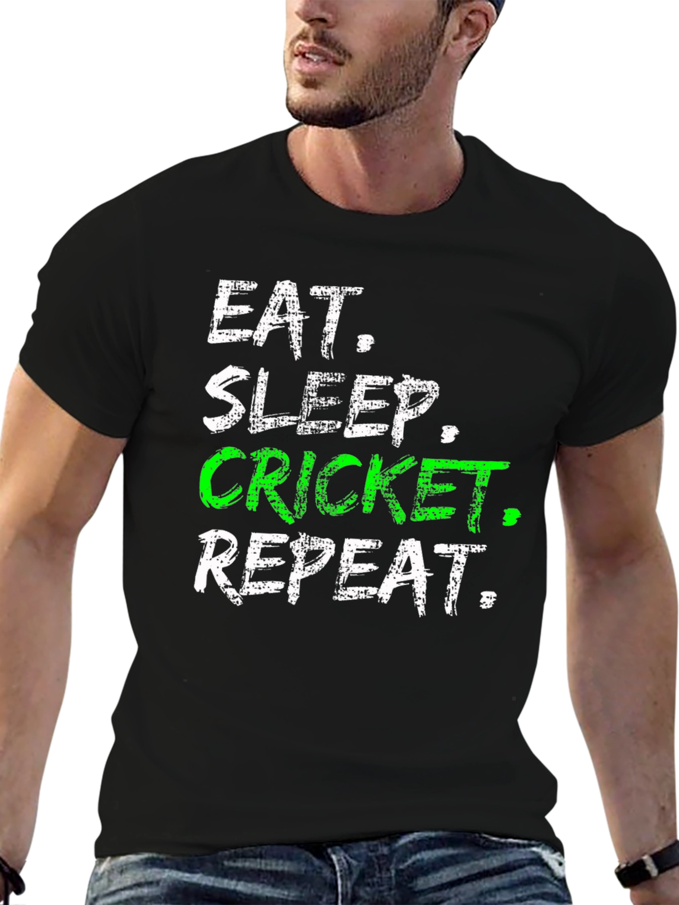 Eat Sleep Cricket Repeat - Mens Black T-Shirt