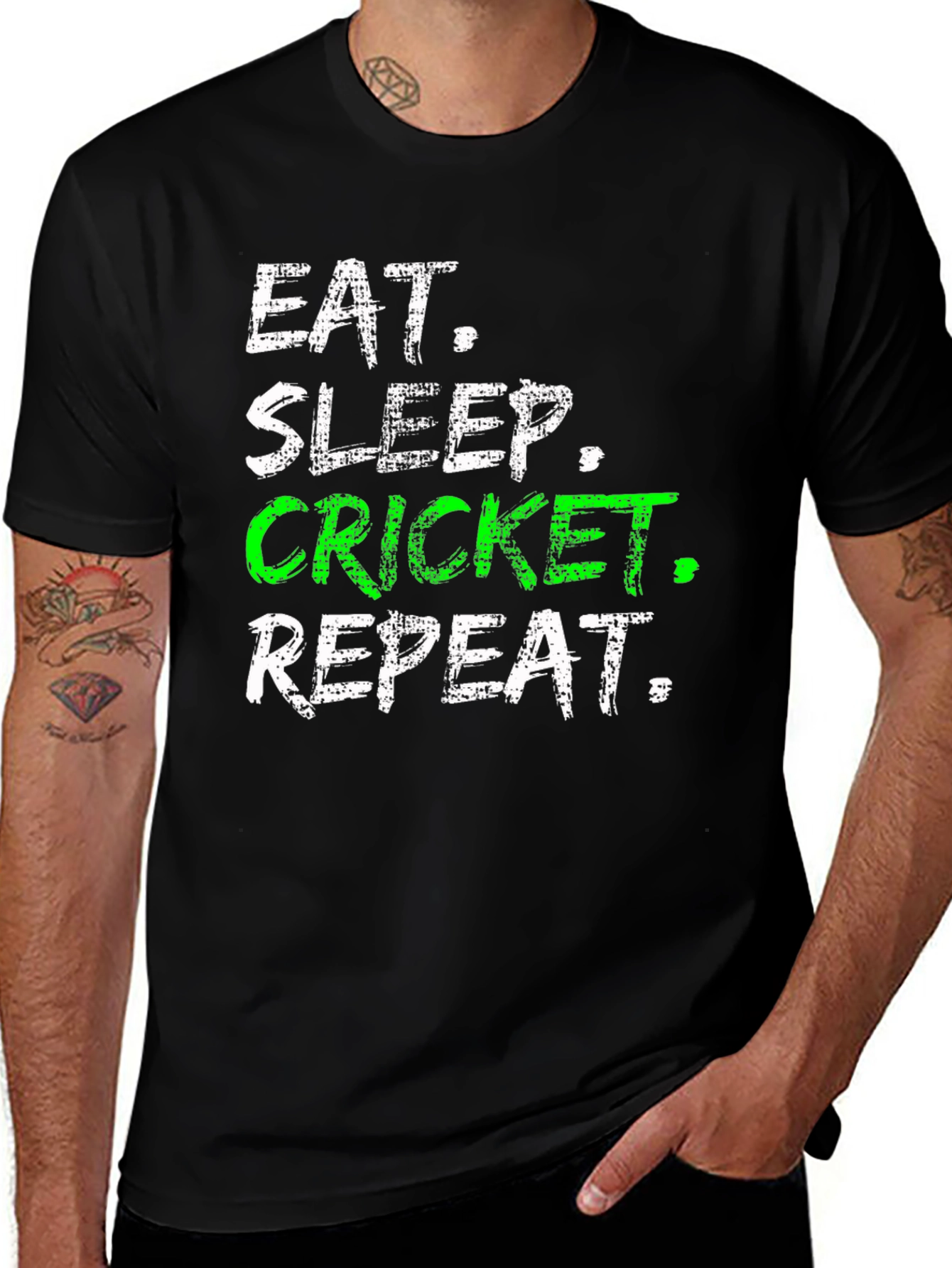 Eat Sleep Cricket Repeat - Mens Black T-Shirt