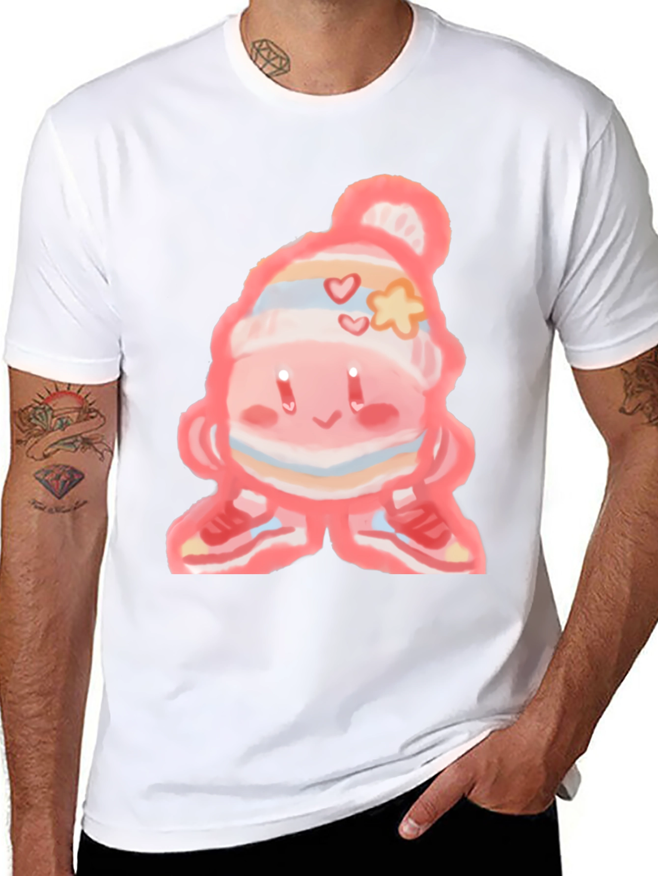 Cute Cartoon Character on Black T-Shirt