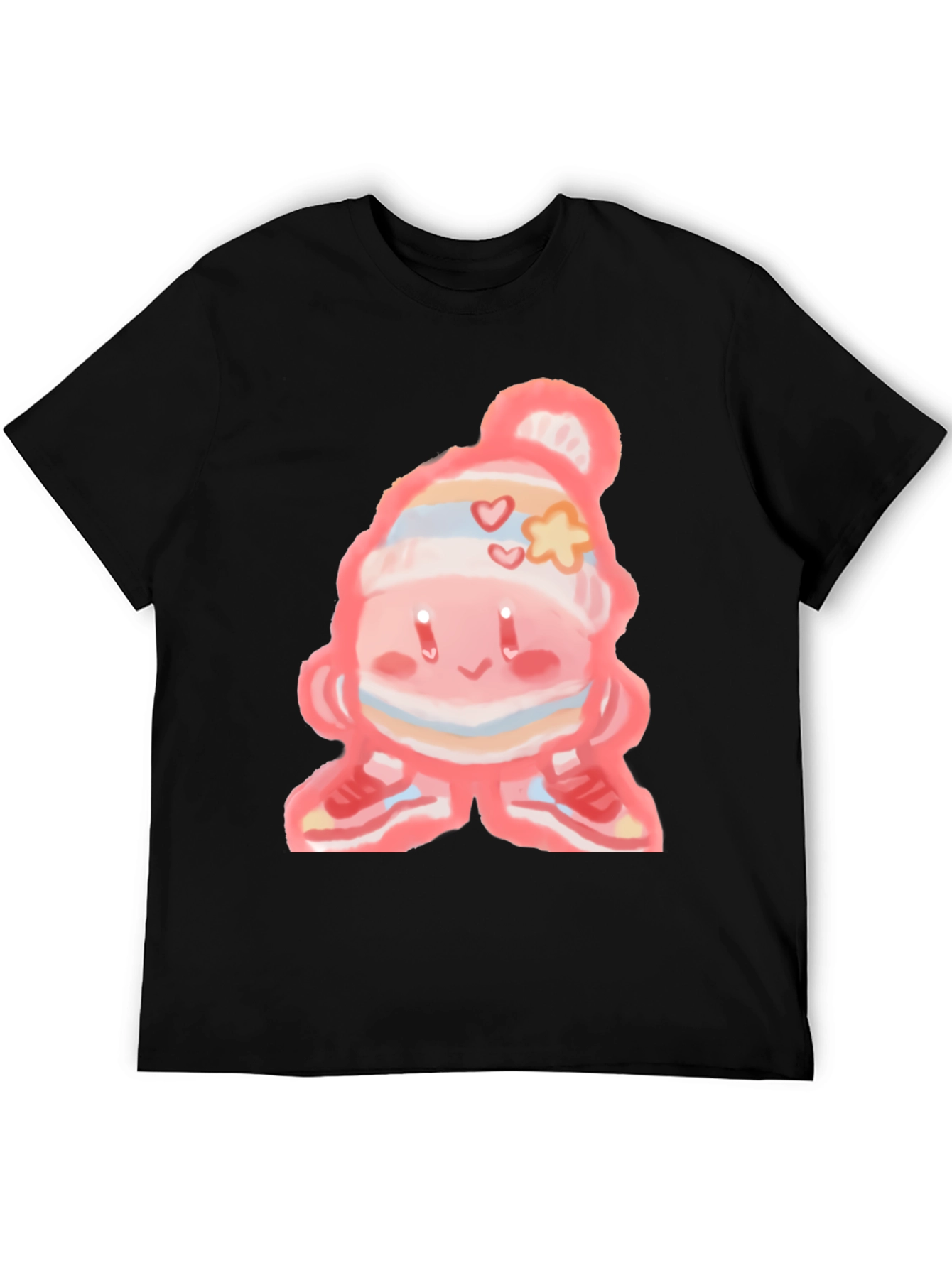 Cute Cartoon Character on Black T-Shirt