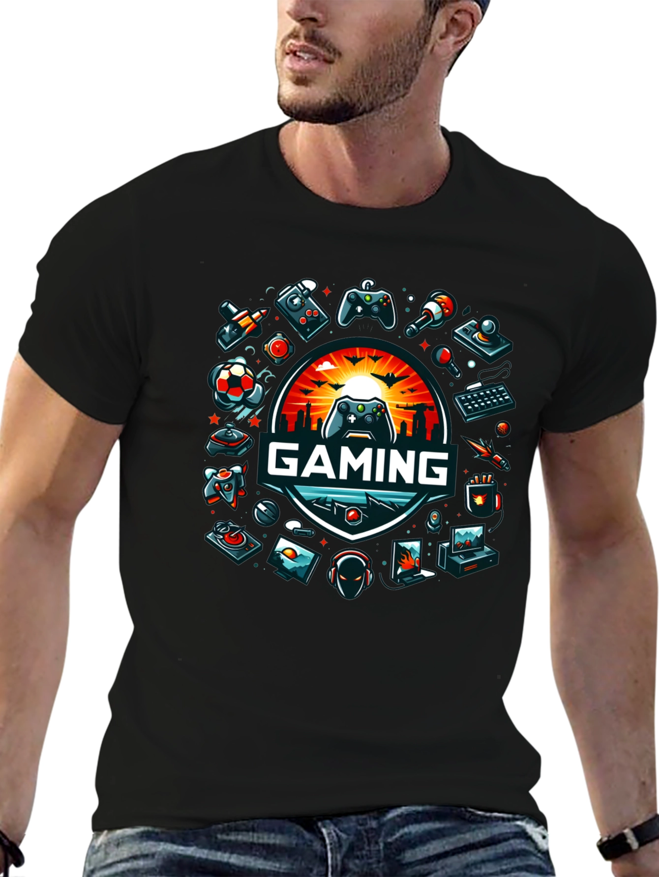 Gaming Graphic Tee - Black Crew Neck