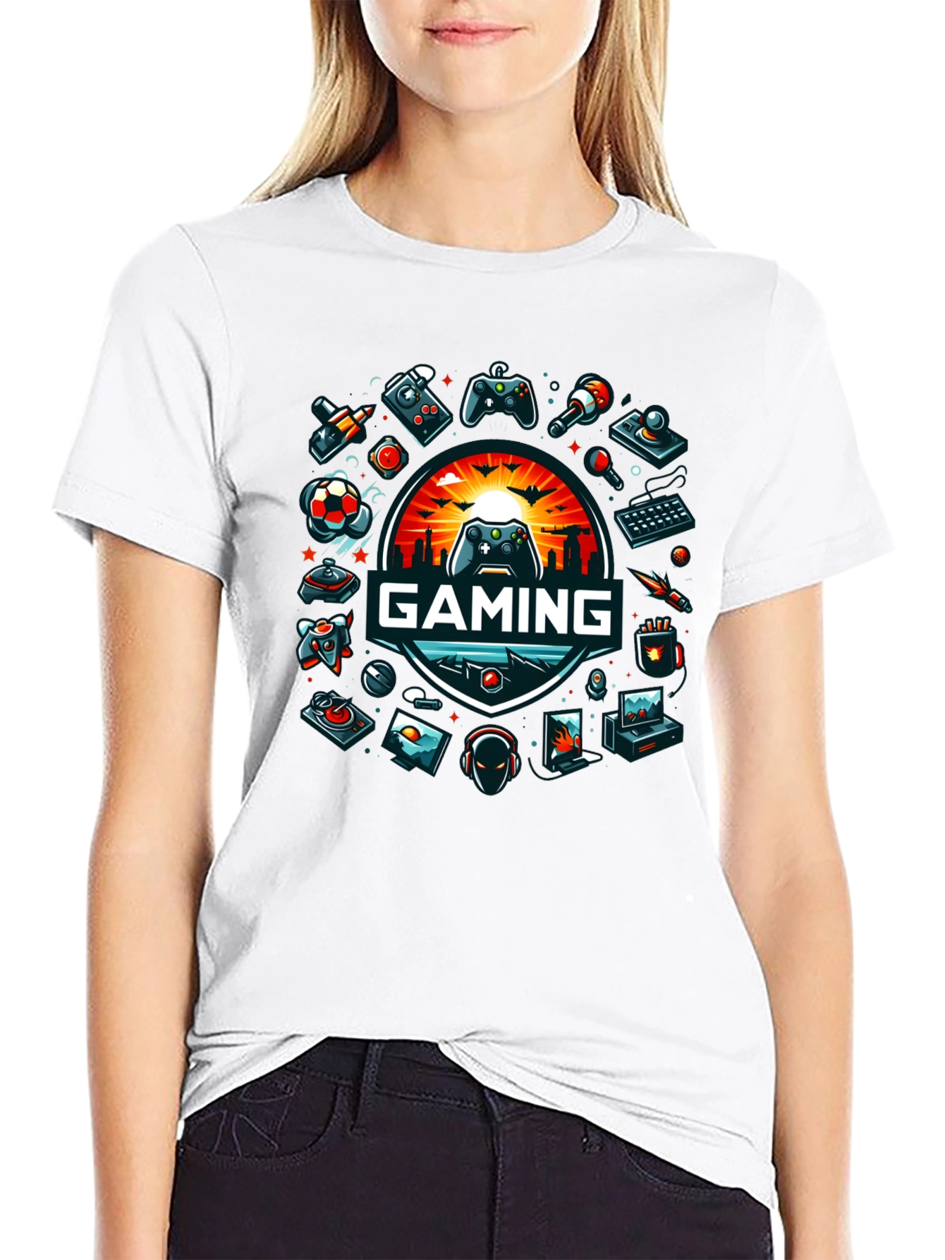 Gaming Graphic Tee - Black Crew Neck