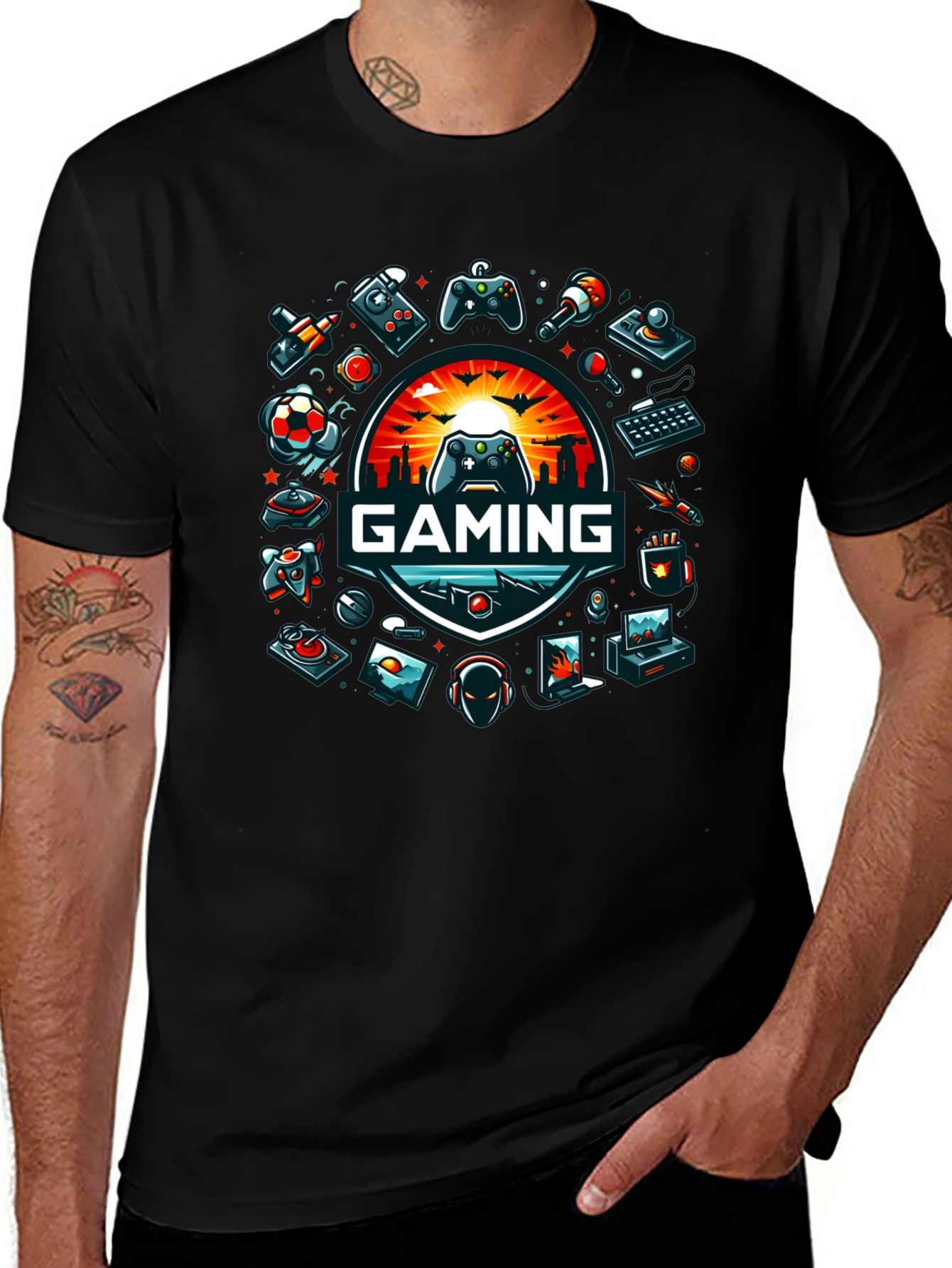 Gaming Graphic Tee - Black Crew Neck