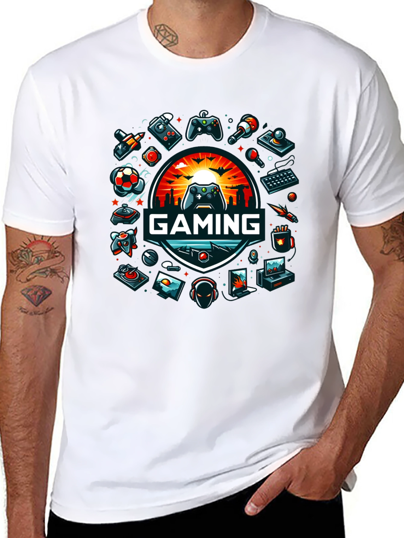 Gaming Graphic Tee - Black Crew Neck