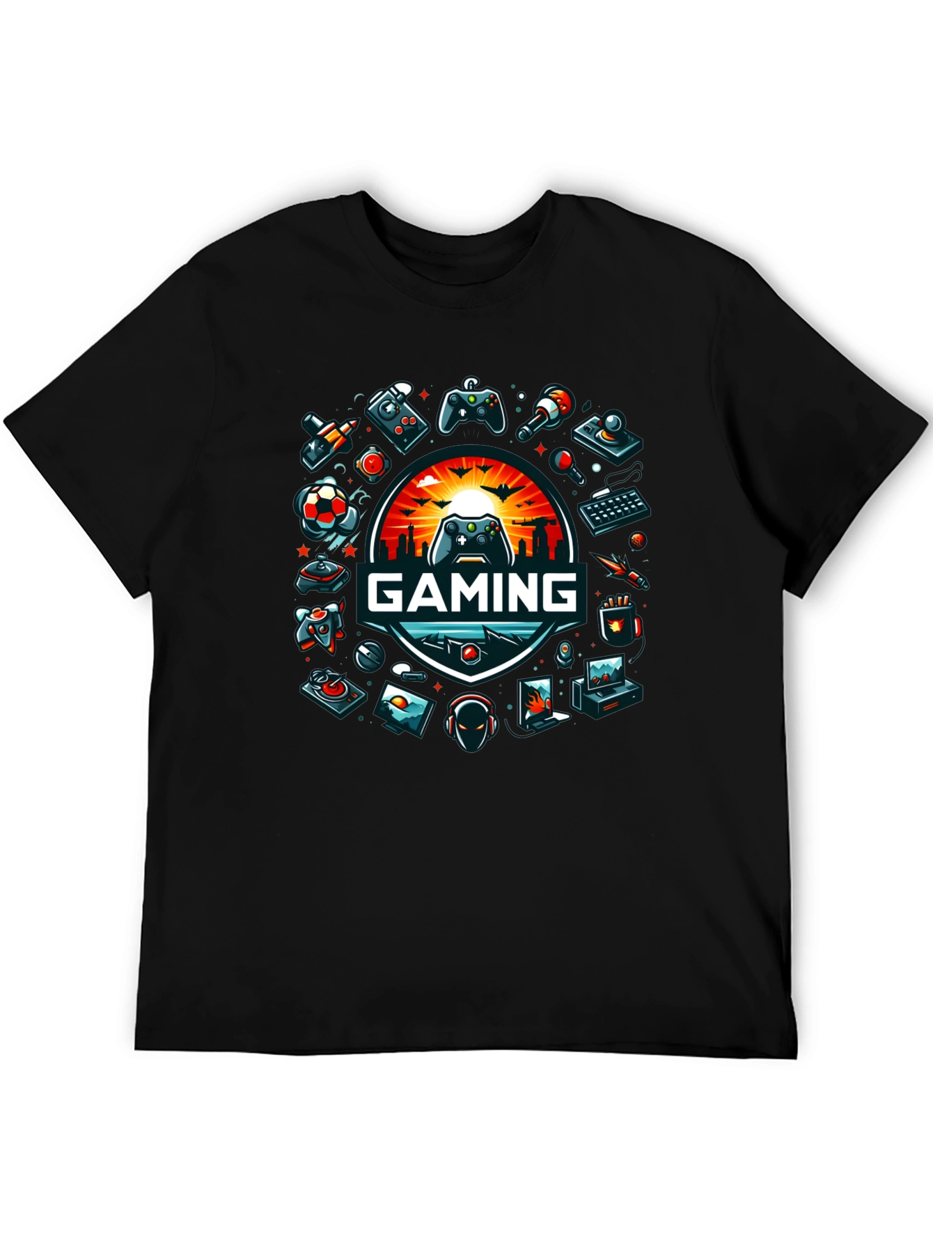 Gaming Graphic Tee - Black Crew Neck