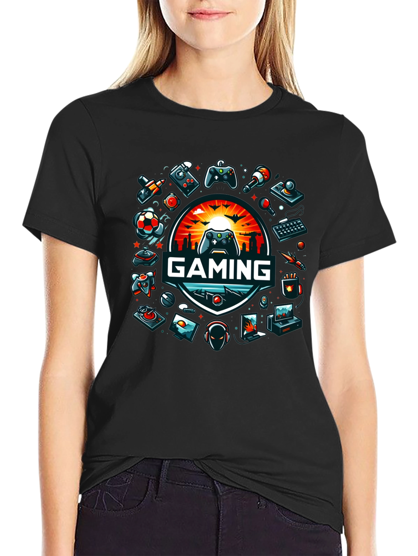 Gaming Graphic Tee - Black Crew Neck