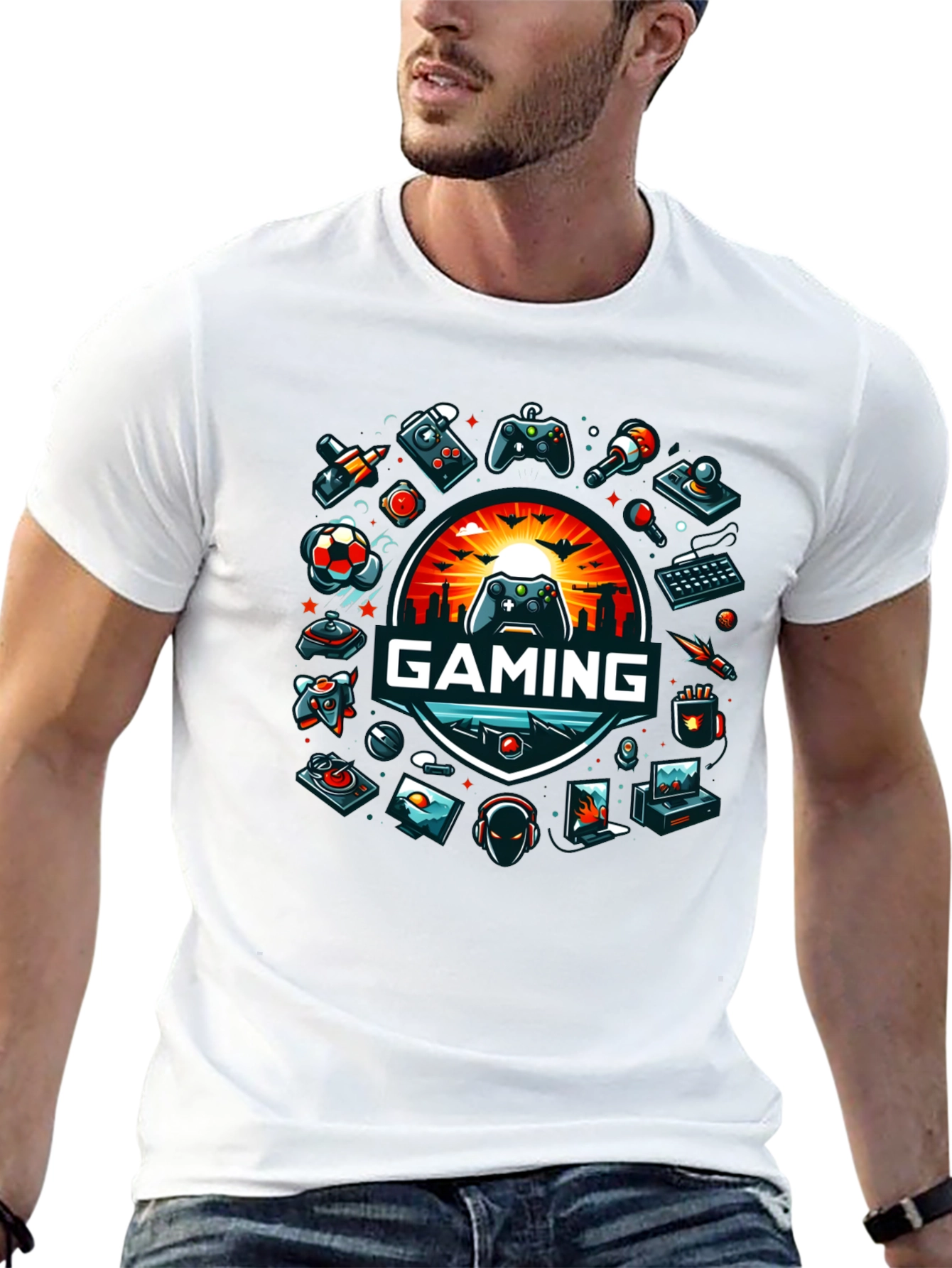 Gaming Graphic Tee - Black Crew Neck