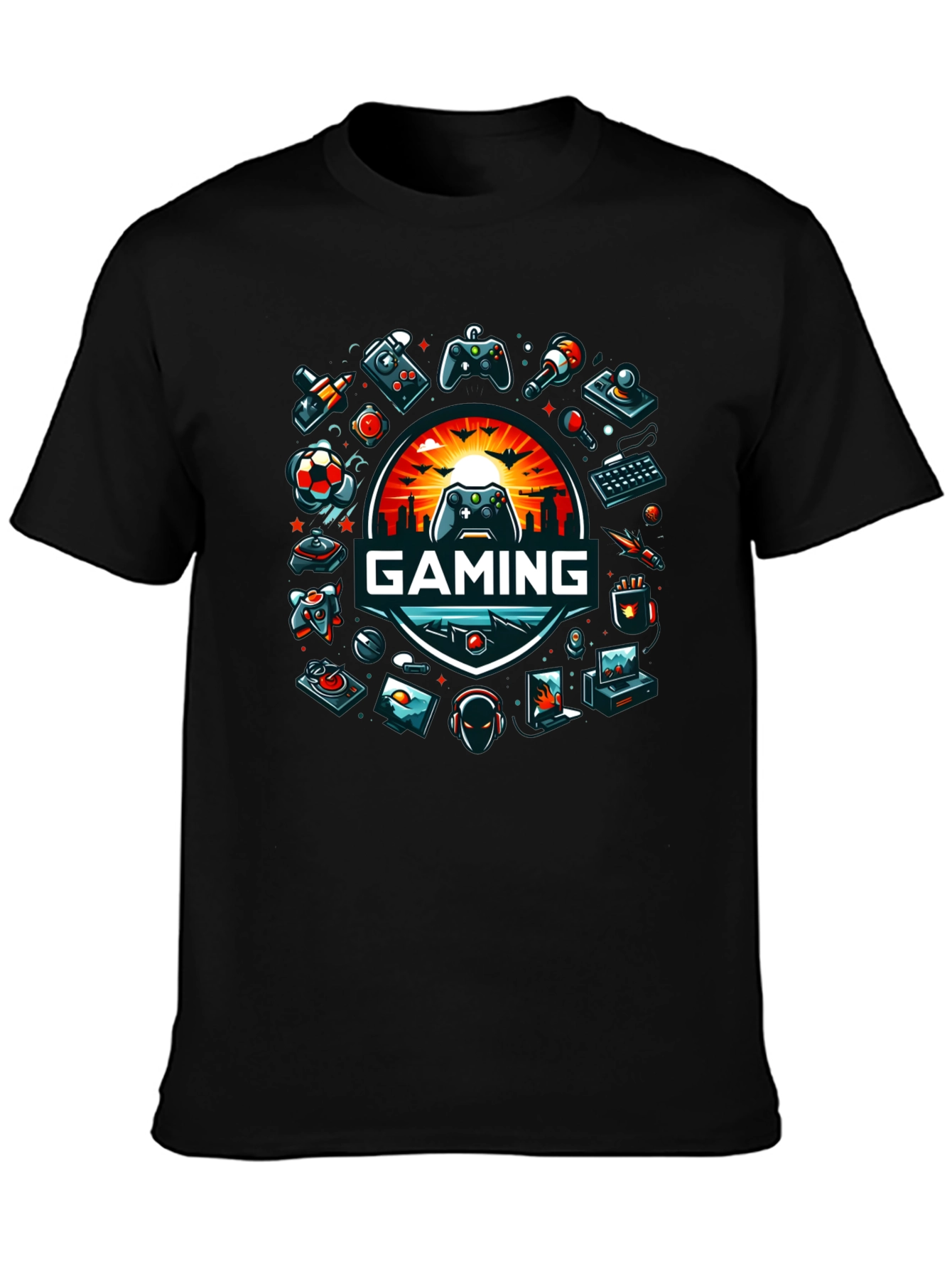 Gaming Graphic Tee - Black Crew Neck