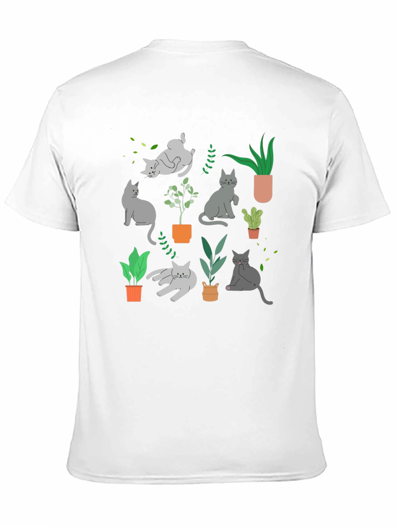 Cat & Plant Graphic Tee - Black Cotton Blend