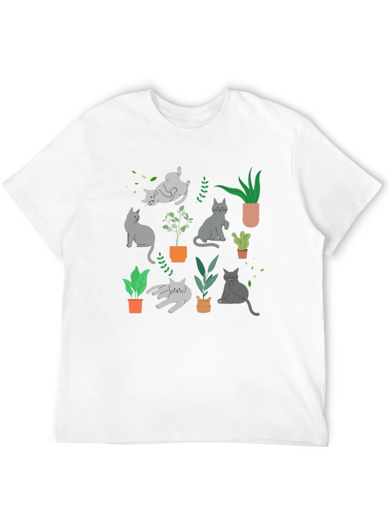 Cat & Plant Graphic Tee - Black Cotton Blend