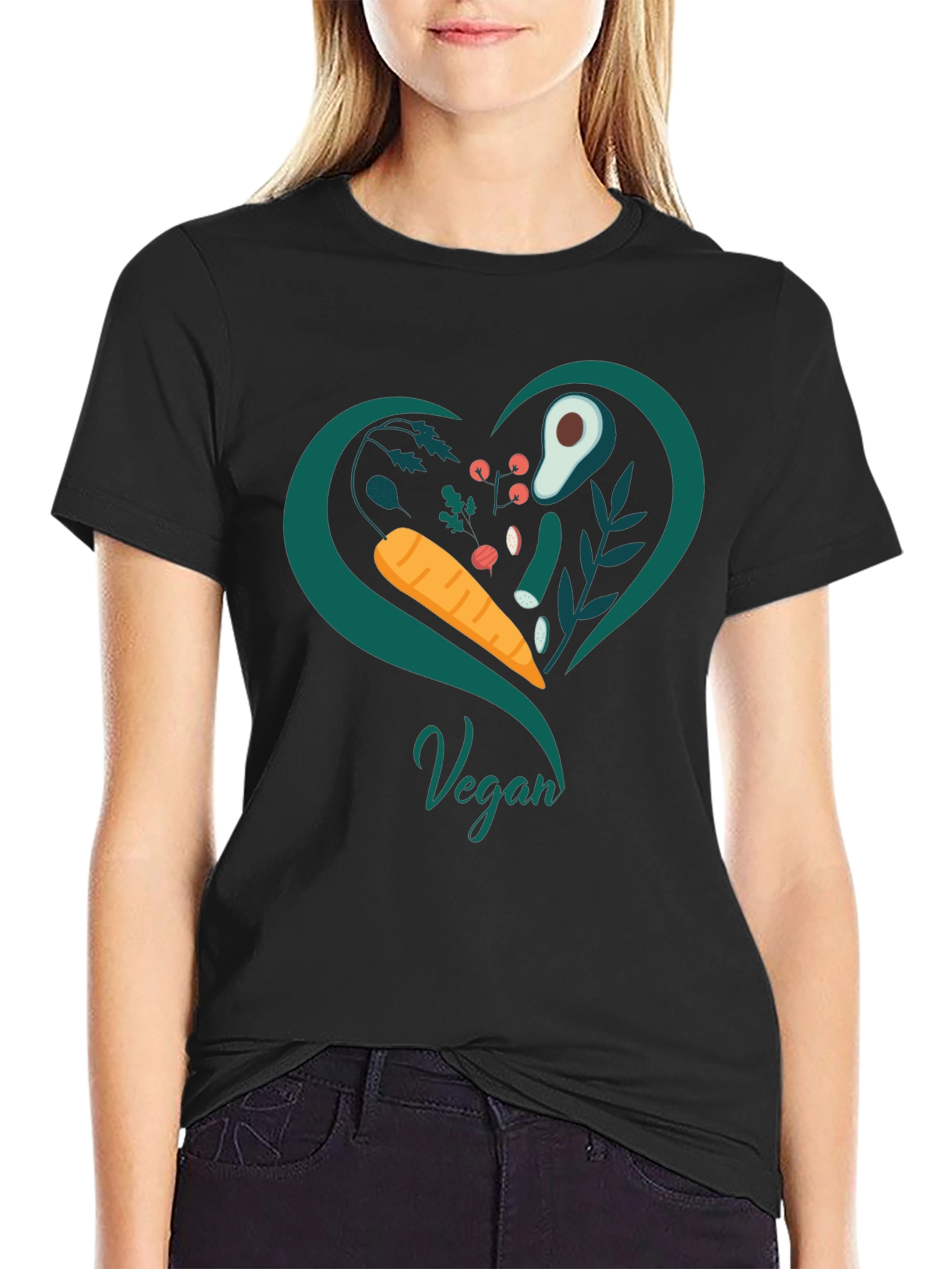 Vegan Heart T-Shirt - Black Casual Fit