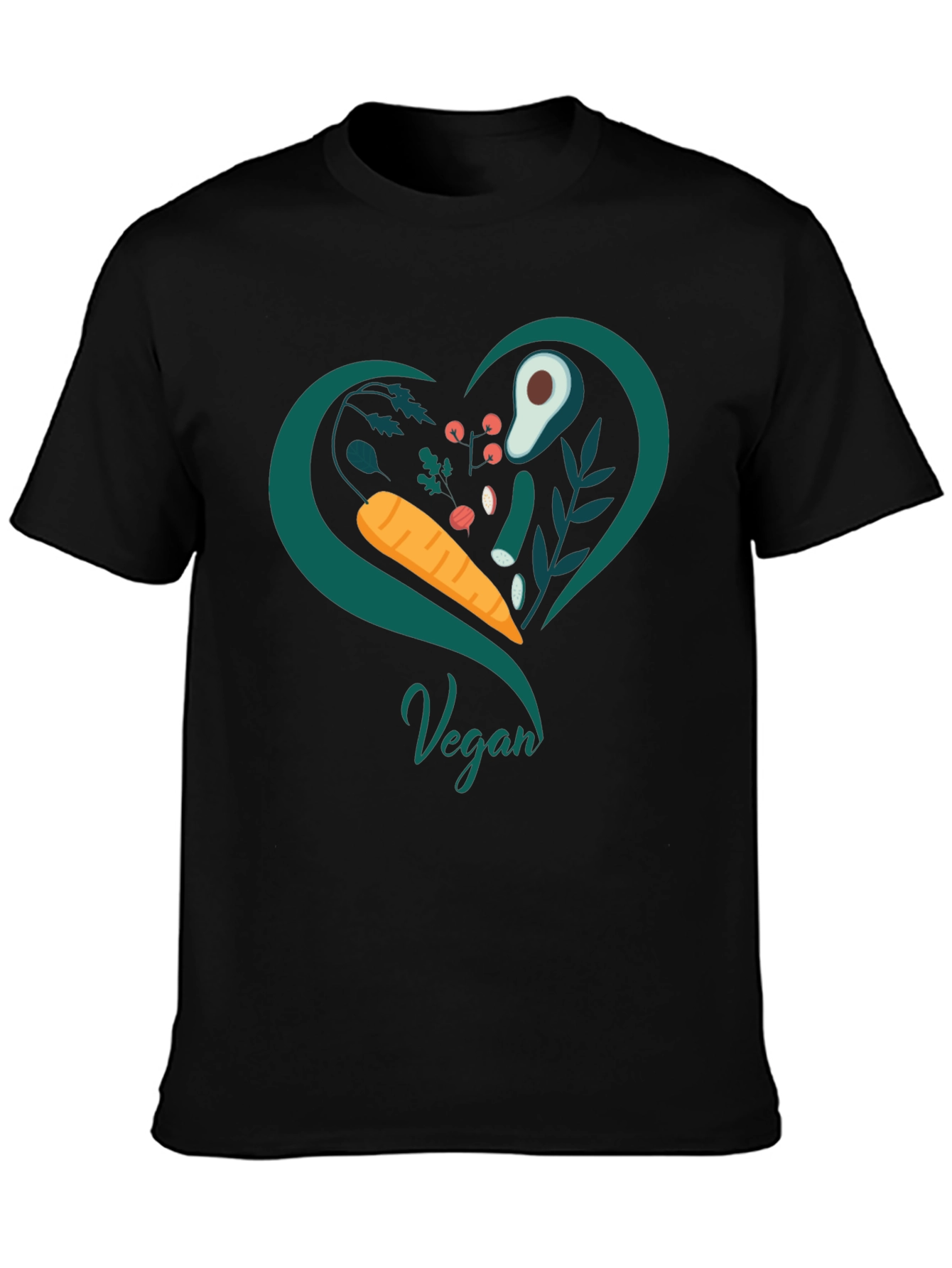Vegan Heart T-Shirt - Black Casual Fit