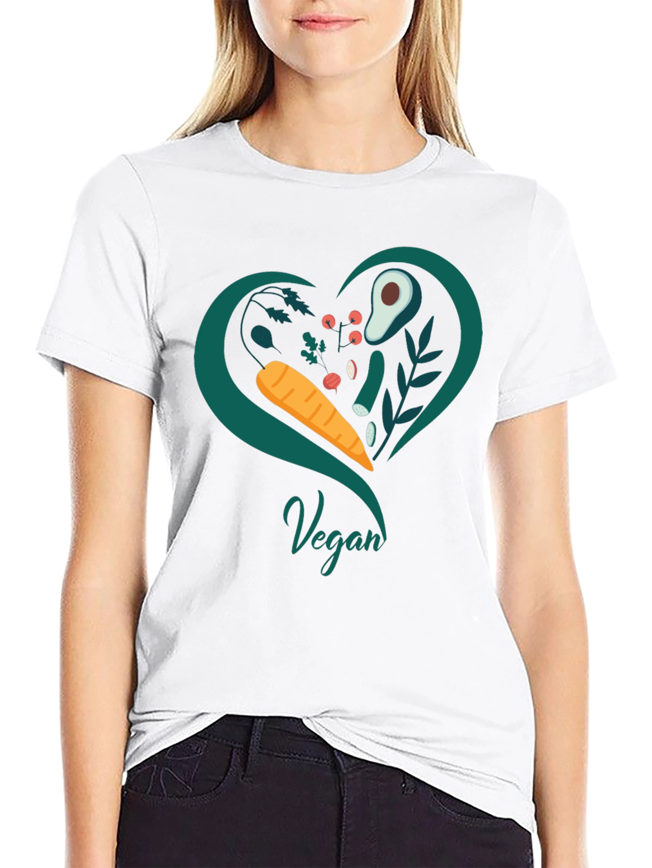 Vegan Heart T-Shirt - Black Casual Fit