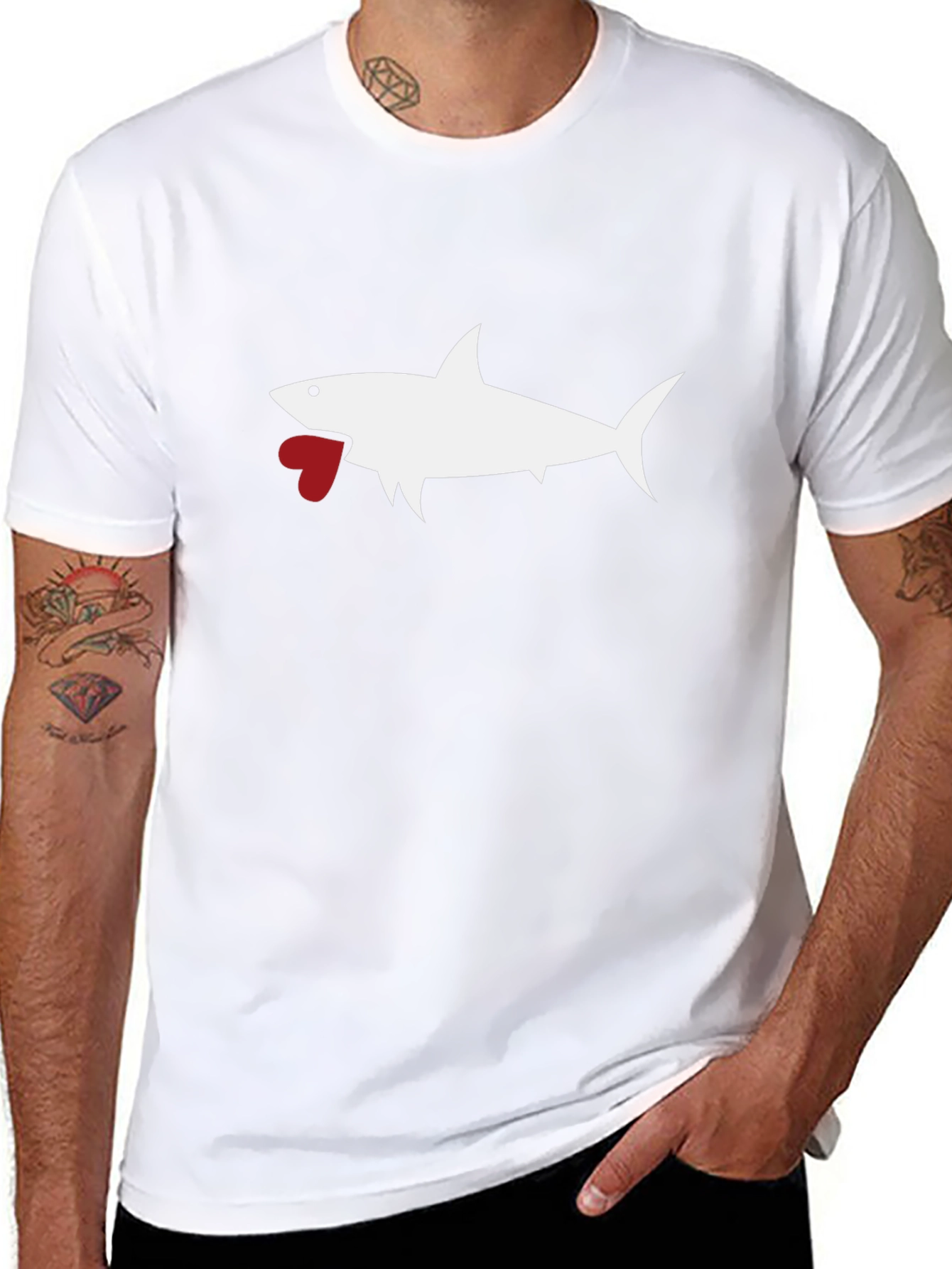 Shark Heart Graphic Tee - Black Cotton T-Shirt