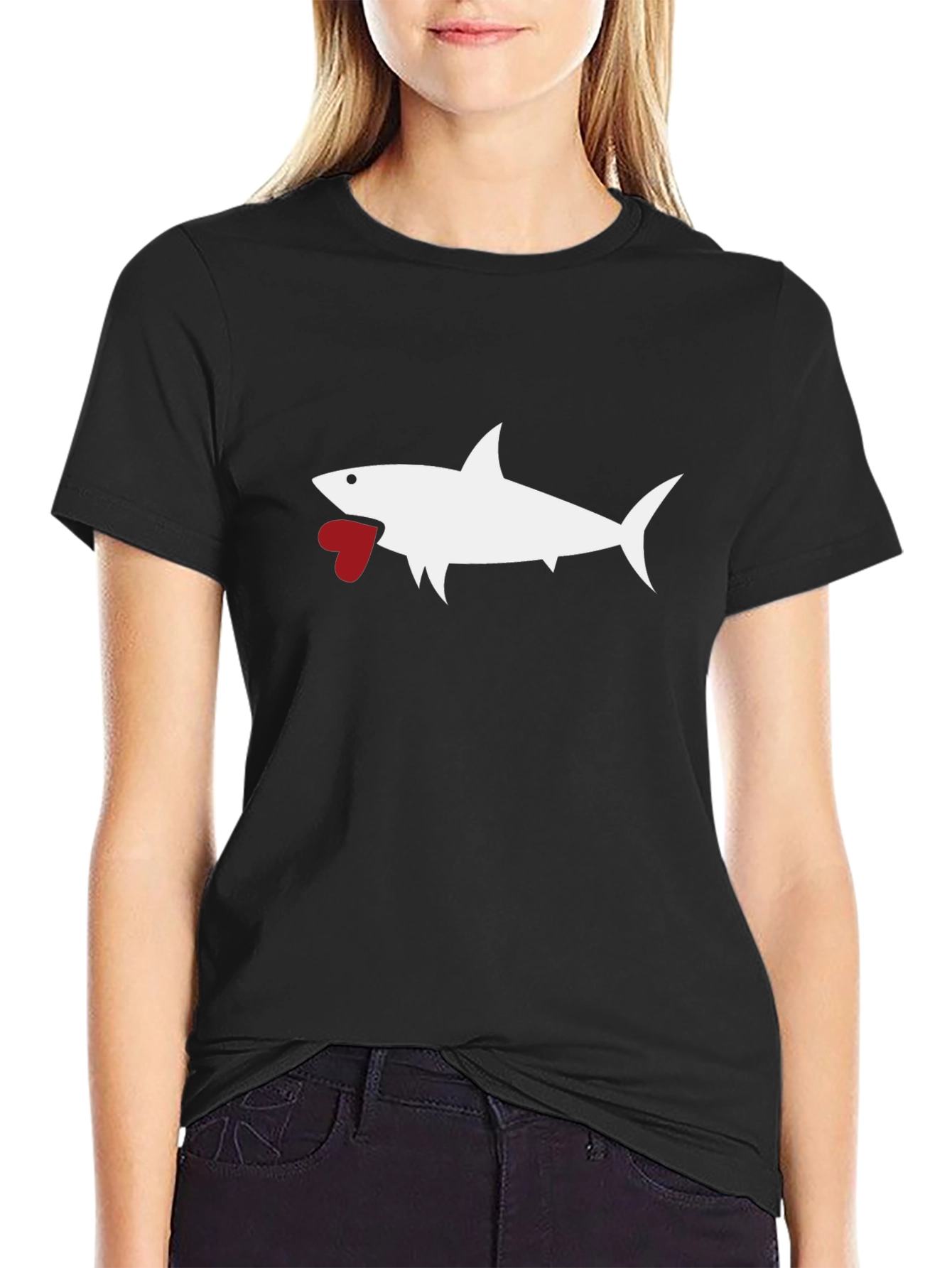 Shark Heart Graphic Tee - Black Cotton T-Shirt