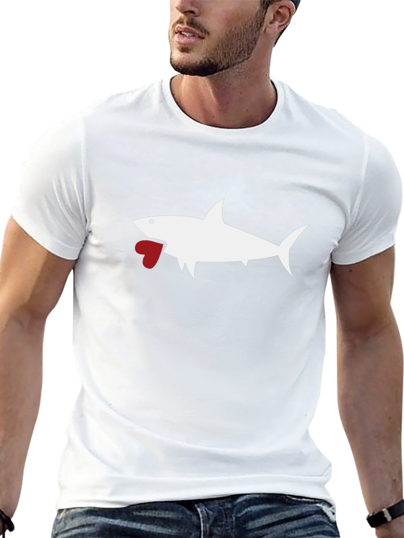 Shark Heart Graphic Tee - Black Cotton T-Shirt
