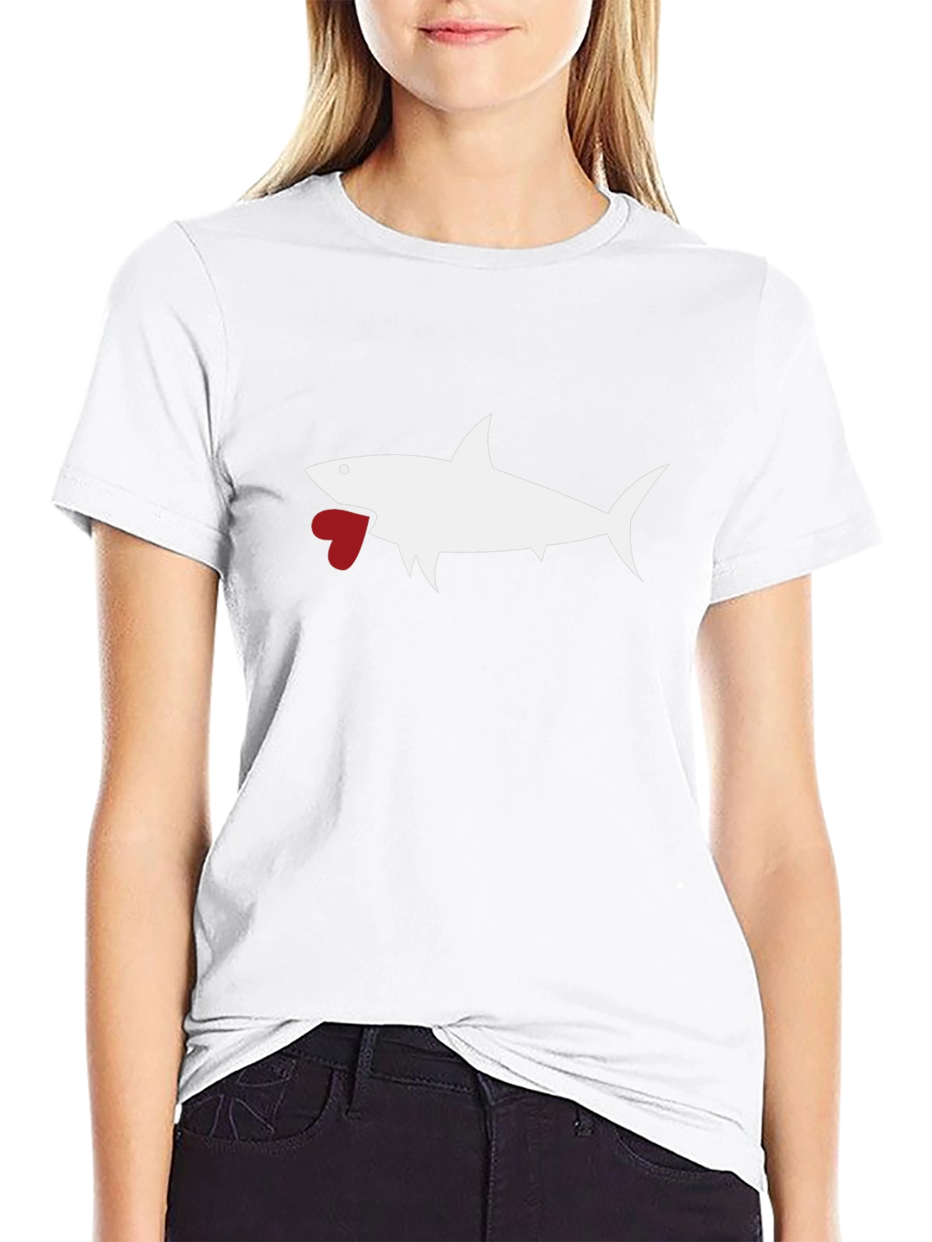 Shark Heart Graphic Tee - Black Cotton T-Shirt