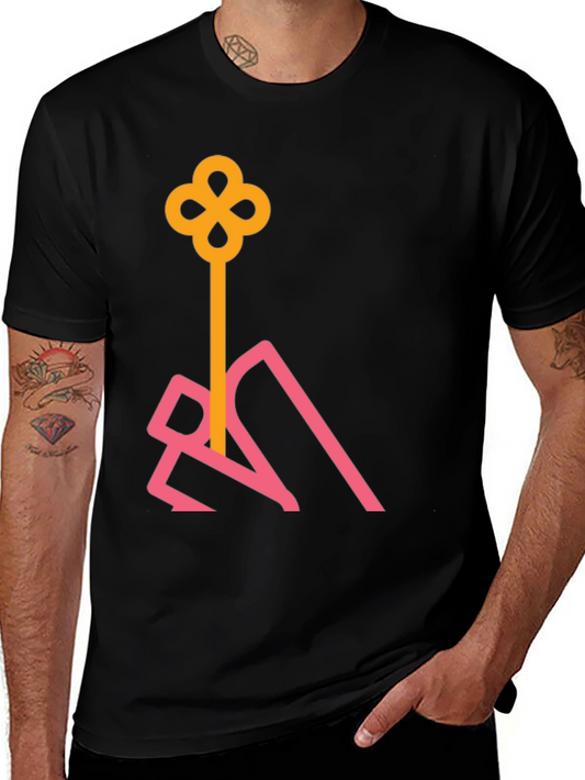 Stylish Black T-Shirt with Abstract Key Design