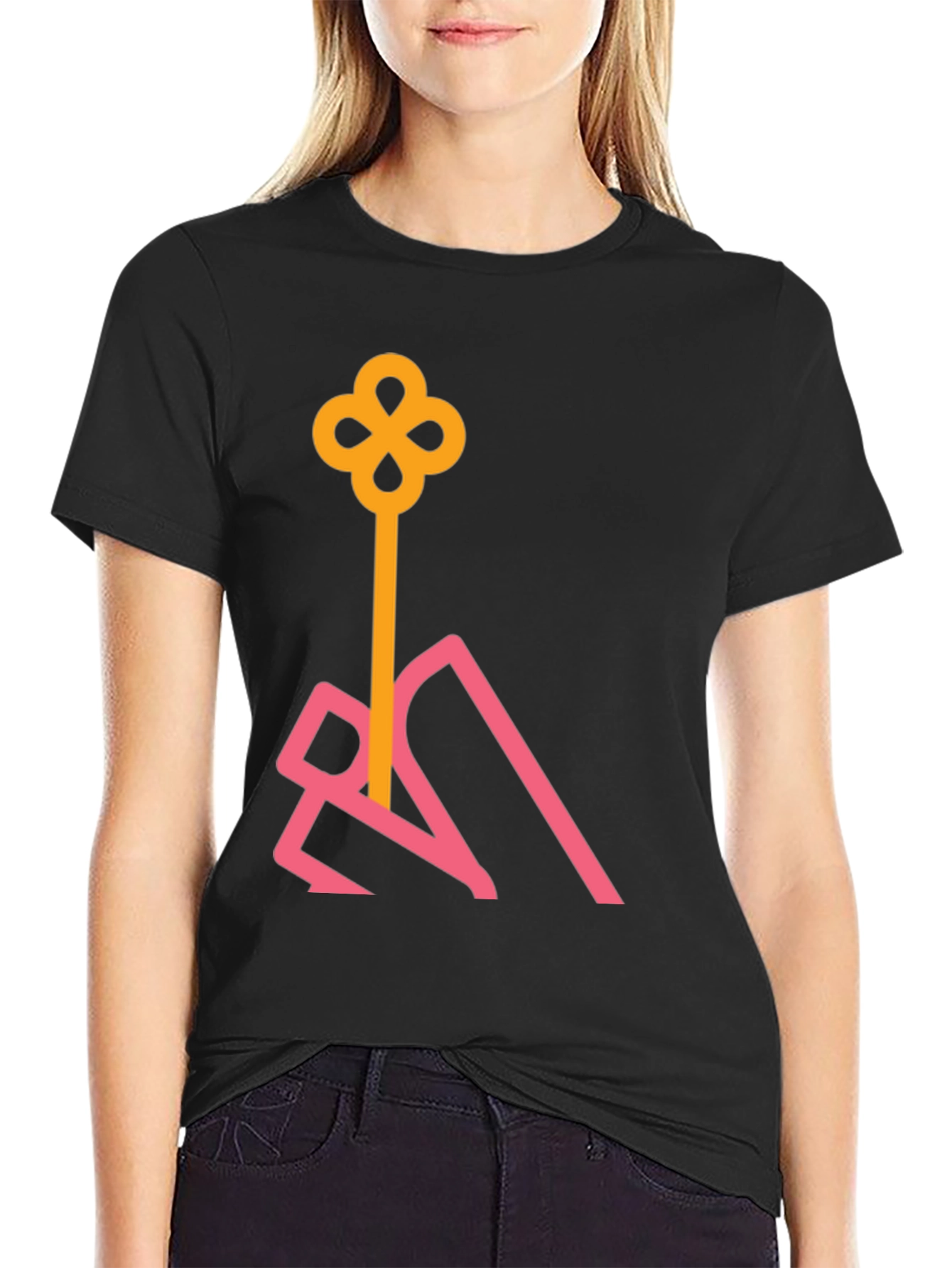 Stylish Black T-Shirt with Abstract Key Design