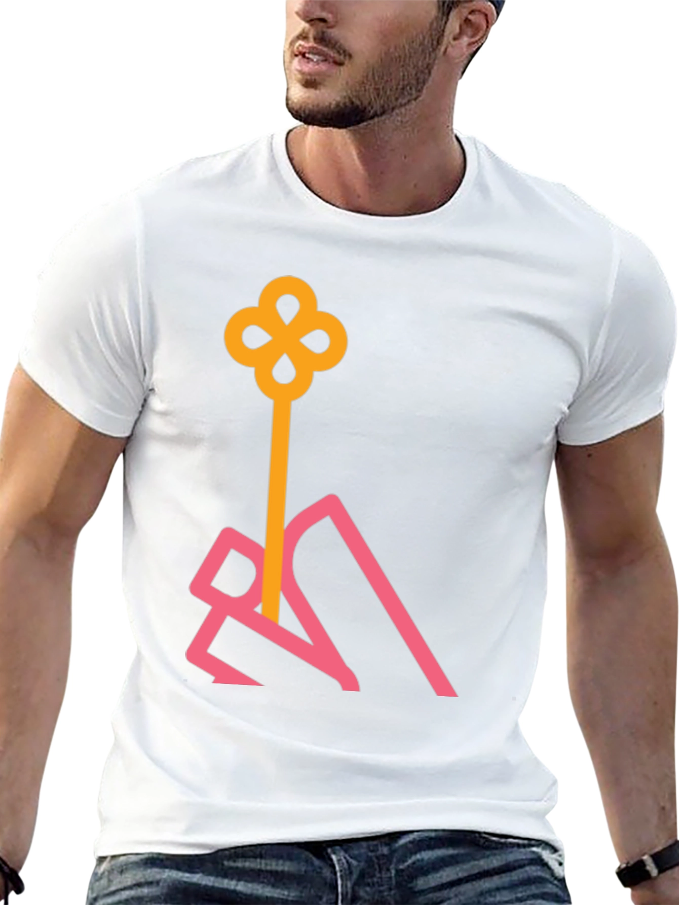 Stylish Black T-Shirt with Abstract Key Design